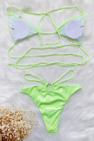 Green Fashion Sexy Solid Hollowed Out Backless Strap Design Swimwears