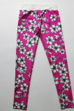 Pink Casual Sports Print Basic Skinny High Waist Pencil Trousers