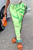 Pantaloni a matita a vita alta regolari con stampa nappa patchwork verde moda casual