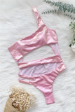 Costumi da bagno scollati senza schienale in tinta unita sexy alla moda rosa