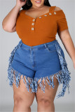 Gult Mode Casual Solid Tassel Plus Size Jeans