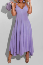 Фиолетовое сексуальное повседневное однотонное платье с открытой спиной и V-образным вырезом на бретелях