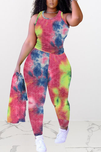 Pink Yellow Sexy Patchwork Patchwork O Neck Sleeveless Two Pieces
