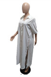 ホワイト ファッション カジュアル ソリッド スリット シャツ ドレス ワンピース
