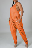 オレンジ ファッション カジュアル ソリッド ベーシック O ネック ルーズ ジャンプスーツ