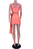 ピンク ファッション セクシー ソリッド バンデージ バックレス スクエア カラー ノースリーブ ツーピース
