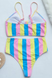 Colour Fashion Sexy Striped Print Backless Swimwears