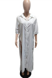 Vestido de camisa con abertura sólida informal de moda blanca Vestidos