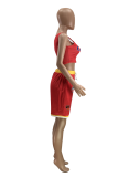Red Sportswear estampa patchwork alça espaguete sem mangas duas peças