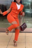 Orange Fashion Casual Solid Patchwork Turndown Collar Long Sleeve Two Pieces
