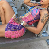 Multicolor Fashion Sexy Print ausgehöhltes, durchsichtiges Bademoden-Strandkleid