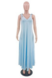 Ljusblå Sexig Casual Solid Backless V-hals Sling Dress