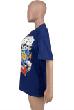 Blauwe mode casual print basic O-hals T-shirts