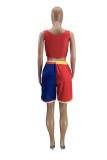 Red Sportswear Print Patchwork Spaghetti Strap Sleeveless Two Pieces
