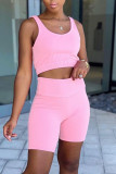 Pink Casual Solid Patchwork U Neck Sleeveless Two Pieces