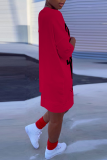 Красные повседневные прямые платья с круглым вырезом и принтом в стиле пэчворк