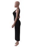Black Fashion Sexy Solid Hollowed Out Slit One Shoulder Sleeveless Dress Dresses