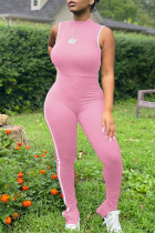 Розовые однотонные базовые узкие комбинезоны с круглым вырезом в стиле повседневная спортивная одежда