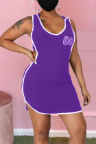 Фиолетовые повседневные сплошные лоскутные асимметричные платья с U-образным вырезом Платья