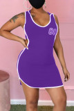 Purple Casual Solid Patchwork Asymmetrical U Neck Irregular Dress Dresses