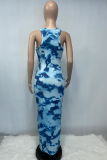 Синий сексуальный принт пэчворк U-образным вырезом юбка-карандаш платья