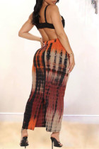 Black Fashion Casual Print Tie Dye Beading Regular High Waist Skirt