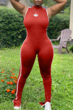 Röda Casual Sportswear Solid Basic O-hals Skinny Jumpsuits