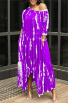Vestido irregular con cuello en O básico con estampado de moda púrpura