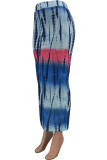 Blauer, modischer, lässiger, bedruckter Tie-Dye-Rock mit regelmäßiger hoher Taille