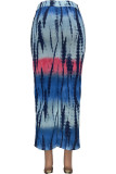 Blauer, modischer, lässiger, bedruckter Tie-Dye-Rock mit regelmäßiger hoher Taille