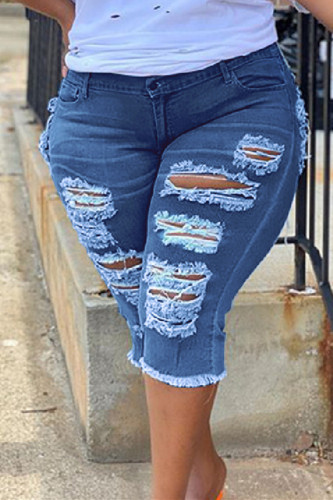 Le cowboy blue Fashion Casual Solid Ripped Plus Size Jeans
