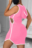 Pink Casual Solid Patchwork Asymmetrical U Neck Irregular Dress Dresses