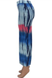 Blauwe Mode Casual Print Tie Dye Kralen Normale Hoge Taille Rok