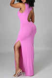 Pink Fashion Sexy Solid Slit O Neck Sleeveless Dress