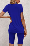 Royal Blue Casual Solid O Neck Short Sleeve Two Pieces