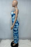 Синий сексуальный принт пэчворк U-образным вырезом юбка-карандаш платья