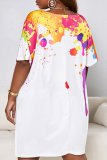 White Casual Solid Patchwork V Neck Plus Size Two Pieces