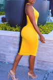 Yellow Sexy Solid Patchwork Spaghetti Strap Wrapped Skirt Dresses