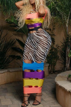 Zebra sexigt lapptäcke urholkat rygglös off the shoulder kortärmad klänning