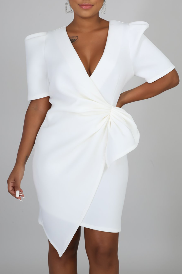 Witte casual effen patchwork V-hals onregelmatige jurk Jurken