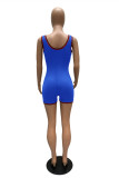 Color Blue Casual Sportswear Solid Patchwork O Neck Skinny Romper
