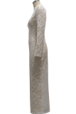 Witte sexy patchwork mesh O-hals kanten jurkjurken