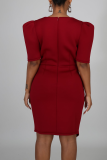 Rood Casual Solid Patchwork V-hals Onregelmatige jurk Jurken