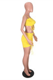 Yellow Fashion Sexy Solid Backless Strap Design Spaghetti Strap Sleeveless Two Pieces