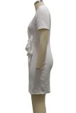 Vestidos de vestido irregular branco casual patchwork sólido com decote em v
