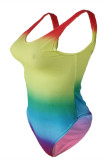 Купальники с открытой спиной и цветным модным принтом с постепенным изменением цвета