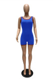Color Blue Casual Sportswear Solid Patchwork O Neck Skinny Romper
