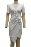 Witte casual effen patchwork V-hals onregelmatige jurk Jurken