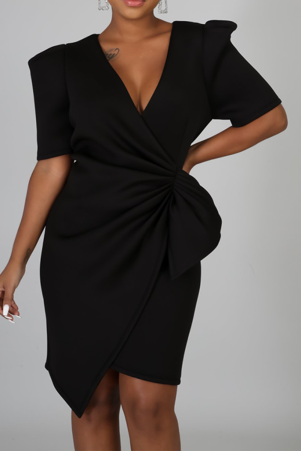 Black Casual Solid Patchwork V Neck Irregular Dress Dresses