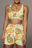 Green Sexy Print Patchwork Square Collar Sleeveless Two Pieces